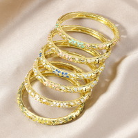 Bracelets empilables chinois en émail cloisonné ajouré fin à charnière, points pastel, strass, plaqué or, style oriental, vente en gros
