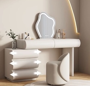 Tocador de madera superventas <span class=keywords><strong>con</strong></span> espejo y <span class=keywords><strong>luz</strong></span> LED de 3 colores, mesa de <span class=keywords><strong>maquillaje</strong></span> <span class=keywords><strong>para</strong></span> dormitorio, hogar u hotel - Product Image 3