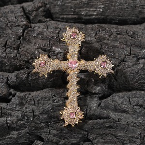 Hip Hop Entièrement CZ Croix Charme Collier Pendentif Or Blanc Plaqué Laiton Métal Glacé <span class=keywords><strong>Ronce</strong></span> Blessure Croix Zircon Diamants Pendentif - Product Image 5