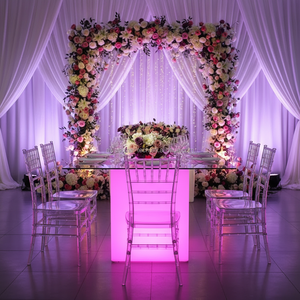 Led Illuminated <strong>White</strong> Acrylic Banquet <strong>Dining</strong> <strong>Table</strong> With Clear Top - Product Image 1