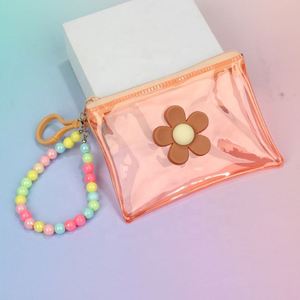 Solid Color PVC Zipper Closure Card Case Waterproof Transparent Earphone Bag with Coin <b>Purse</b> and <b>Cute</b> Pendant Bracelet Keyrings - Product Image 3