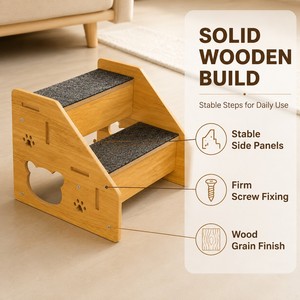 Escalier en bois <span class=keywords><strong>pour</strong></span> animaux <span class=keywords><strong>de</strong></span> compagnie, 2 marches, rampe <span class=keywords><strong>pour</strong></span> chien avec tapis anti-griffures <span class=keywords><strong>pour</strong></span> petits chiens et chats, <span class=keywords><strong>pour</strong></span> accéder au lit ou au canapé - Product Image 5