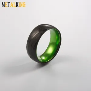 Yeşil alüminyum iç kol erkek düğün Band konfor Fit ile 8mm siyah şam çelik halka