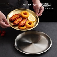 Assiette plate ronde en acier inoxydable 201 de style coréen pour restaurant, idéale pour hot pot, barbecue et viande grillée