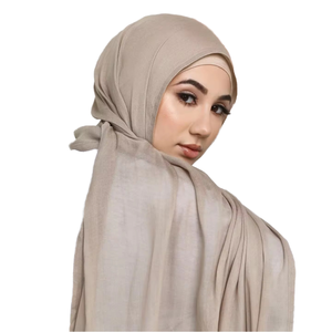 Écharpe Hijab en Coton Modal Couleur Unie à Bord Large, Double Aiguille, Angle Droit, Respirante et Légère - Product Image 4