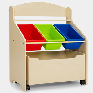 Kids Wooden Toy Chest with Rolling Toy Box & <b>Plastic</b> <b>Bins</b> <b>Storage</b> Organizer for Toys Made in China Model AL1274 - Product Image 4