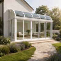 Véranda en verre en forme de tonneau, serre en aluminium personnalisée, toit en verre cintrée, portes coulissantes, enclos de jardin pour villa