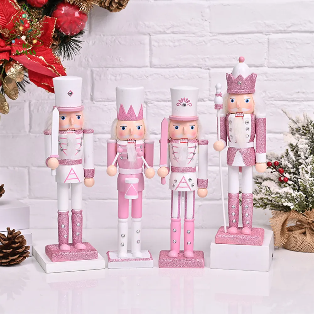 KG Xmas Crafts Wholesale Noel Navidad Cascanueces 12inch Pink Christmas Wooden Decorations Christmas Soldier Wooden Nutcrackers