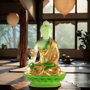 Fatto a mano in oro foglia di Buddha statua di cristallo di Liuli a cera persa pezzo d'arte di meditazione di lusso per Hotel Spa Yoga Studio - Product Image 1
