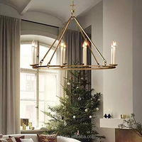 Lustre en laiton de style américain avec bras en verre transparent, idéal pour villa de luxe, hôtel, salle à manger, salon, chambre à coucher