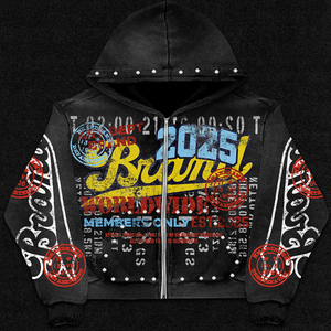 Casual Streetwear Men Relaxed Fit <b>Zip</b> UP Hoodie with Custom Graphic Print Street Style Men Vintage Wash Graphic Hoodies - Product Image 1
