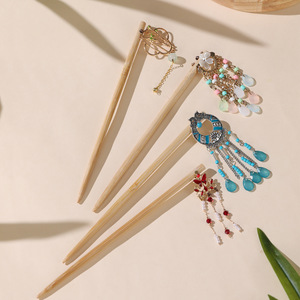 Zhuqi Pavilion Bamboo Hairpins Antique Style Tassel Hair Accessories Handmade Women Daily Use Hair Forks - Product Image 1