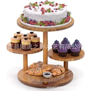 Plateau de présentation/support de rangement/support à gâteaux rond/support à gâteaux à plusieurs niveaux en bois - Product Image 5