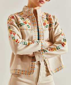 New Trending Handmade Autumn Winter Eco-Friendly Canvas Quilted <b>Jacket</b> Women Regular Suzani Embroidery <b>Kantha</b> Floral Button - Product Image 5