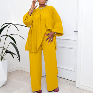 D3240 Mới Nhất Thiết Kế Hai Mảnh Thiết Lập Phụ Nữ Quần Áo Quần Lỏng Lẻo Và Pleated Top 2 Mảnh Thiết Lập Phụ Nữ Thanh Lịch Mùa Thu Trang Phục Cho Phụ Nữ - Product Image 2