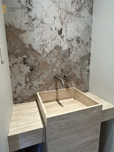 حوض مغسلة من الحجر من YUSHI بتصميم أوروبي عصري من حجر الترافرتين عالي الجودة، الأكثر مبيعاً، مثالي للحمامات الفاخرة في الفنادق والفيلات - Product Image 2