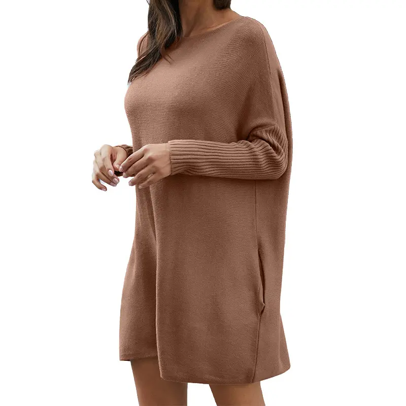 Soiling Hot sales women Elegant loose solid color Casual sweater maternity knitted long sleeve dress