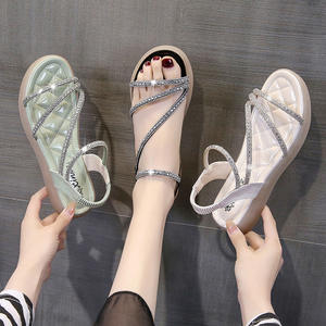 New Online Celebrity Woman Roman Fashion All-match <strong>Shoes</strong> Coarse Crystal Flat Casual Sandals <strong>Funky</strong> <strong>Shoes</strong> for Adult - Product Image 2