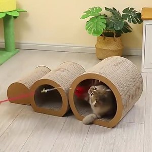 Hoge Dichtheid Gegolfd Papier Kattenmeubilair Stijlvolle Ovale Kat Huis En Scratcher Klassieke Grote Stijl Voor Kerstvakantie - Product Image 1