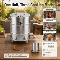 Fumoir vertical à charbon de bois en acier inoxydable avec aérateur réglable, crochets de suspension et thermomètre pour grillades en extérieur