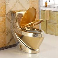 WC de luxe royal européen, électroplaqué, couleur dorée, cuvette de toilette monobloc, toilette dorée