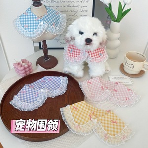 Corea del Sur Venta caliente Ins Style Cat Bow Lace <span class=keywords><strong>Collar</strong></span> <span class=keywords><strong>Dog</strong></span> Cute Princess Plaid Bufanda Accesorios para mascotas al por mayor - Product Image 2