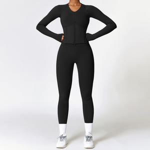 Conjuntos de Fitness para gimnasio para mujer, traje de Yoga de manga larga con aislamiento de felpa de invierno, conjunto de Fitness ajustado para correr de alta intensidad - Product Image 2