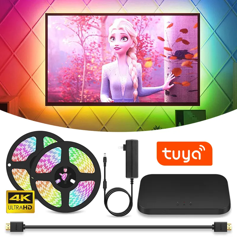 Ngâm TV đèn nền làm việc với TV Box H-DMI wifi thông minh LED Strip ánh sáng và âm nhạc Sync Tương thích với Alexa Google trợ lý