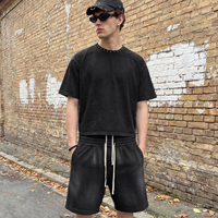 T-shirt Homme Streetwear Coupe Boxy Courte 285 GSM en Coton Délavé à l'Acide, Qualité Supérieure, Logo Personnalisé, Rivets, Fabrication OEM
