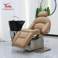 Kit de fauteuil de coiffure de luxe avec bac à shampoing électrique et base en acier inoxydable argenté pour salon
