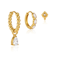 Ensemble de 3 paires de boucles d'oreilles J&D Jewelry Sweet en zircon blanc, acier inoxydable plaqué or 18 carats, résistantes à l'eau, boucles d'oreilles pendantes et clous pour femmes