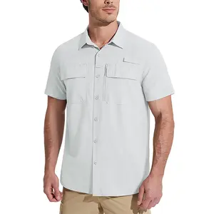 Custom Mens Fishing Shirts Short Sleeve UPF 50+ Sun Protection Button Down Shirt Quick Dry Cooling Shirt For Hiking Safari