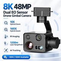 Kamera Gimbal Drone Sensor EO Ganda 8K 48MP Zoom Optik 10X Zoom Hibrida 160X Pengintai Jarak Laser IR 1200m Pelacakan AI