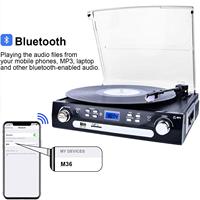   Tocadiscos con Altavoces, Reproductor de Vinilo a MP3 con Reproductor de Casetes, Radio AM/FM, Control Remoto, Codificación USB/SD