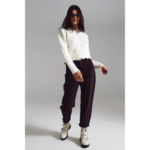 Pantalon décontracté marron avec détail poche à la taille - Product Image 5