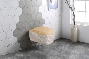 WC suspendu mural monobloc en céramique moderne, sans bride, avec siphon en P, effet marbre, prix de gros - Product Image 6