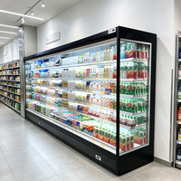 Vitrine réfrigérée commerciale à angle droit de type ouvert avec rideau d'air intégré pour supermarché, en acier inoxydable et éclairage LED