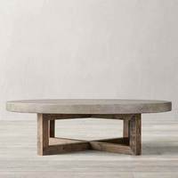 Table basse ronde Heston en béton superposé sur un noyau en bois, style meubles américains