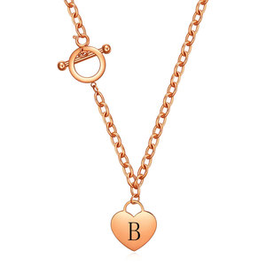 Collar de Acero Inoxidable Color Oro Rosa en Forma de Corazón con Letra B Grabada con Láser, Cadena para Clavícula, Joyería para Uso Diario, Regalo - Product Image 1