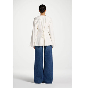 Dames premium mode Muslim rayon <span class=keywords><strong>blouse</strong></span> met kanten achterkant, casual <span class=keywords><strong>blouse</strong></span> met lange mouwen, O-hals, A-lijn, Arabische top met knoopsluiting aan de voorkant en split. - Product Image 2