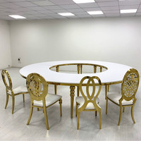 Table de salle à manger demi-cercle en acier inoxydable Royal Luxury pour mariage et événements - Or avec plateau blanc