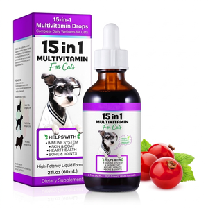 Integratore Multivitaminico 15 in 1 <span class=keywords><strong>per</strong></span> <span class=keywords><strong>Gatti</strong></span>, Supporta la Salute Immunitaria, della Pelle, del Cuore, delle Articolazioni e delle Ossa, Gocce Liquide <span class=keywords><strong>per</strong></span> Animali Domestici - Product Image 1