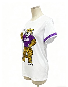 T-shirt da <span class=keywords><strong>donna</strong></span> <span class=keywords><strong>con</strong></span> paillettes e scollo all'ingrosso a tracolla a manica corta Glitter da <span class=keywords><strong>donna</strong></span> stile Rugby <span class=keywords><strong>con</strong></span> paillettes - Product Image 2