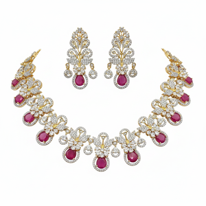 Conjunto de collar de diamantes americano chapado en oro de diseñador, collar de diamantes rosa oscuro, joyería elegante para mujer, perfecta para fiesta de boda - Product Image 2