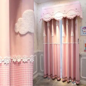 Rideaux de princesse roses pour filles, de couleur unie, pour chambre d'enfants, dessin animé, mignons, pour fenêtre