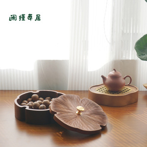 Boîte de rangement en bois massif en forme de fleur, en bois de Sapele avec bouton en laiton, pour le rangement décoratif du salon - Product Image 3