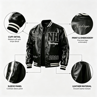 Chaqueta Varsity de Cuero con Logotipo Personalizado, Nuevo Diseño 2026, Chaqueta Bomber Negra Estilo Urbano, Venta al Por Mayor Directa de Fábrica