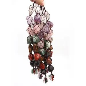 Factory Wholesale Natural Crystal Tumbled Stone Woven 7 Chakra Crystal Car Hanging For Decoration