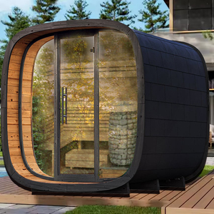 Sauna extérieur carré HELIIUS pour 4 à 6 personnes, marron/miroir, sauna traditionnel à vapeur pour le bien-être - Product Image 1