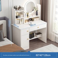 Coiffeuse Moderne Simple avec Miroir Rond et Tiroirs pour Chambre à Coucher, Grande Chambre, Petit Appartement